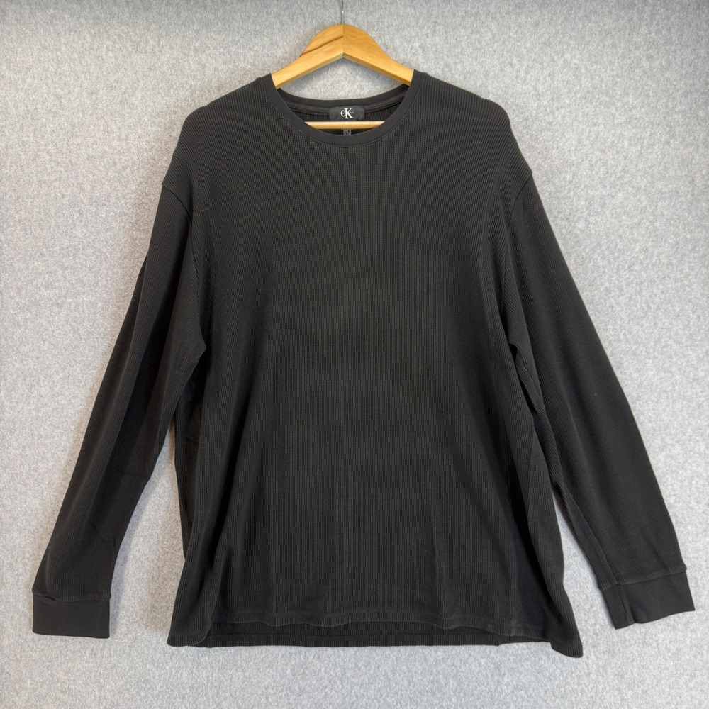 Calvin Klein Black Long Sleeve Waffle Knit Crew Neck Casual Thermal Mens‎ Sz XXL